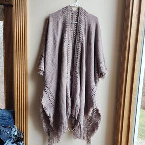 Taupe Fringe Angled Poncho One Size